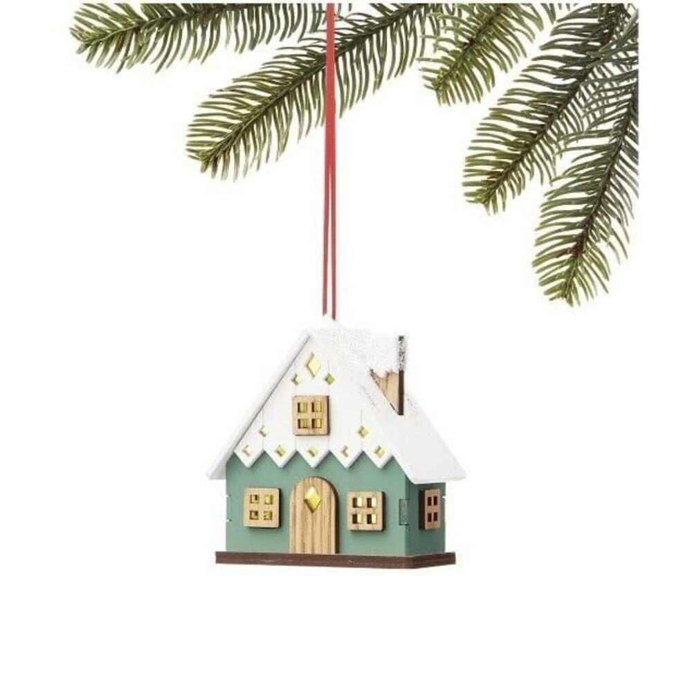 Holiday Lane Cozy Christmas Green Led Laser Cut House Ornament